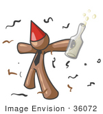 #36072 Clip Art Graphic Of A Brown Guy Character Partying And Drinking