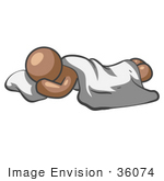 #36074 Clip Art Graphic Of A Brown Guy Character Sleeping On A Pillow Under A Sheet