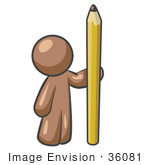 #36081 Clip Art Graphic Of A Brown Guy Character With A Pencil