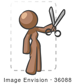 #36088 Clip Art Graphic Of A Brown Lady Character Cutting A Coupon