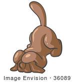 #36089 Clip Art Graphic Of A Brown Dog Cowering
