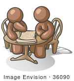 #36090 Clip Art Graphic Of Brown Guy Characters Reading At A Table