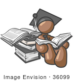 #36099 Clip Art Graphic Of A Brown Guy Character Graduate Reading