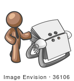 #36106 Clip Art Graphic Of A Brown Guy Character With A Rolodex
