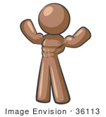 #36113 Clip Art Graphic Of A Brown Guy Character Flexing