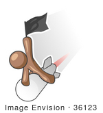 #36123 Clip Art Graphic Of A Brown Guy Character On A Rocket