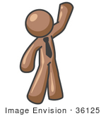 #36125 Clip Art Graphic Of A Brown Guy Character Waving
