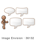 #36132 Clip Art Graphic Of A Brown Guy Character With Text Bubbles