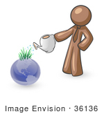 #36136 Clip Art Graphic Of A Brown Guy Character Watering Earth