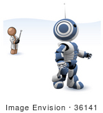 #36141 Clip Art Graphic Of A Brown Guy Character Controlling A Robot