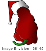 #36145 Clip Art Graphic Of A Red Chili Pepper Wearing A Christmas Santa Hat