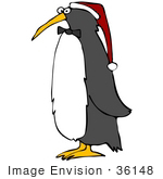 #36148 Clip Art Graphic Of A Festive Christmas Penguin Wearing A Santa Hat
