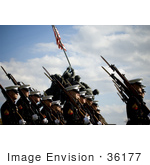 #36177 Stock Photo Of US Marines Marching Past The Marine Corps War Memorial During A Wreath Laying Ceremony In Honor Of The 233rd Marine Corps Birthday