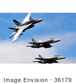 #36179 Stock Photo Of Three Military Aircraft In A Blue Sky