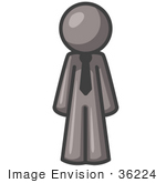 #36224 Clip Art Graphic Of A Grey Guy Character In A Business Tie