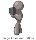 #36225 Clip Art Graphic Of A Grey Guy Character Taking Pictures