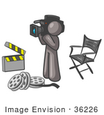 #36226 Clip Art Graphic Of A Grey Guy Character Filming A Movie
