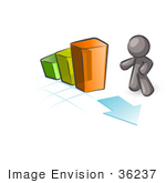 #36237 Clip Art Graphic Of A Grey Guy Character With A Bar Graph