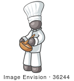 #36244 Clip Art Graphic Of A Grey Guy Character Chef Mixing Ingredients