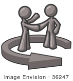 #36247 Clip Art Graphic Of Grey Guy Characters Shaking Hands In An Arrow Circle