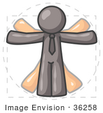 #36258 Clip Art Graphic Of A Grey Guy Character Vitruvian Man