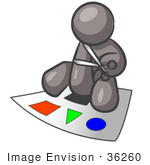 #36260 Clip Art Graphic Of A Grey Guy Character Cutting Out Shapes