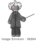 #36264 Clip Art Graphic Of A Grey Guy Character As Einstein
