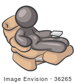 #36265 Clip Art Graphic Of A Fat Grey Guy Character Reclining In A Lazy Chair