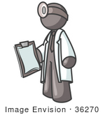 #36270 Clip Art Graphic Of A Grey Guy Character Doctor With A Clipboard