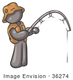#36274 Clip Art Graphic Of A Grey Guy Character Fishing