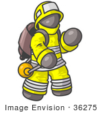 #36275 Clip Art Graphic Of A Grey Guy Character Fireman