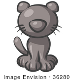#36280 Clip Art Graphic Of A Grey Kitty Cat