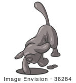 #36284 Clip Art Graphic Of A Grey Dog Digging A Hole