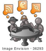 #36293 Clip Art Graphic Of Grey Guy Characters On Laptops In An Internet Cafe