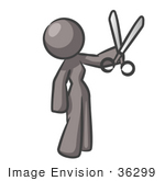 #36299 Clip Art Graphic Of A Grey Lady Character Holding Scissors