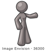 #36300 Clip Art Graphic Of A Grey Lady Character Pointing