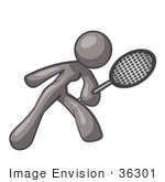 #36301 Clip Art Graphic Of A Grey Lady Character Playing Tennis