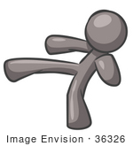 #36326 Clip Art Graphic Of A Grey Guy Character Kicking