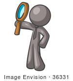 #36331 Clip Art Graphic Of A Grey Guy Character Looking Up Through A Magnifying Glass