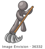 #36332 Clip Art Graphic Of A Grey Guy Character Mopping