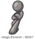 #36337 Clip Art Graphic Of A Grey Guy Character Leaning