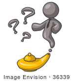 #36339 Clip Art Graphic Of A Grey Guy Character Emerging From A Genie Lamp