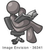 #36341 Clip Art Graphic Of A Grey Guy Character Sitting And Reading