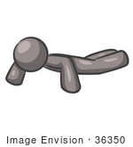 #36350 Clip Art Graphic Of A Grey Guy Character Doing Push Ups