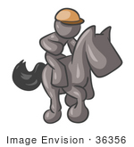 #36356 Clip Art Graphic Of A Grey Guy Character Jockey On A Horse