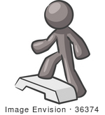 #36374 Clip Art Graphic Of A Grey Guy Character Doing Steps At The Gym