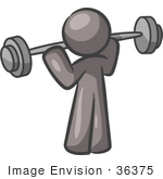 #36375 Clip Art Graphic Of A Grey Guy Character Holding A Barbell