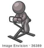 #36389 Clip Art Graphic Of A Grey Guy Character Exercising On A Stationary Bicycle