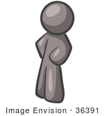 #36391 Clip Art Graphic Of A Grey Guy Character Standing With Their Hands On Their Hips