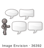 #36392 Clip Art Graphic Of A Grey Guy Character With Text Balloons